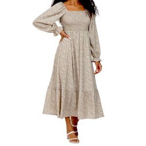 Flower & Feather Green Floral Long Puffed Sleeve Boho Cottegecore Dress Medium